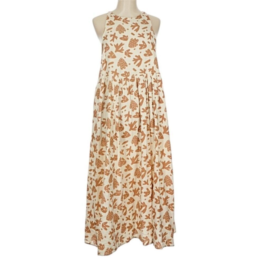 Rylee + Cru Women's Abstract Coral Print Muslin Maxi Boho Pockets Dress Large